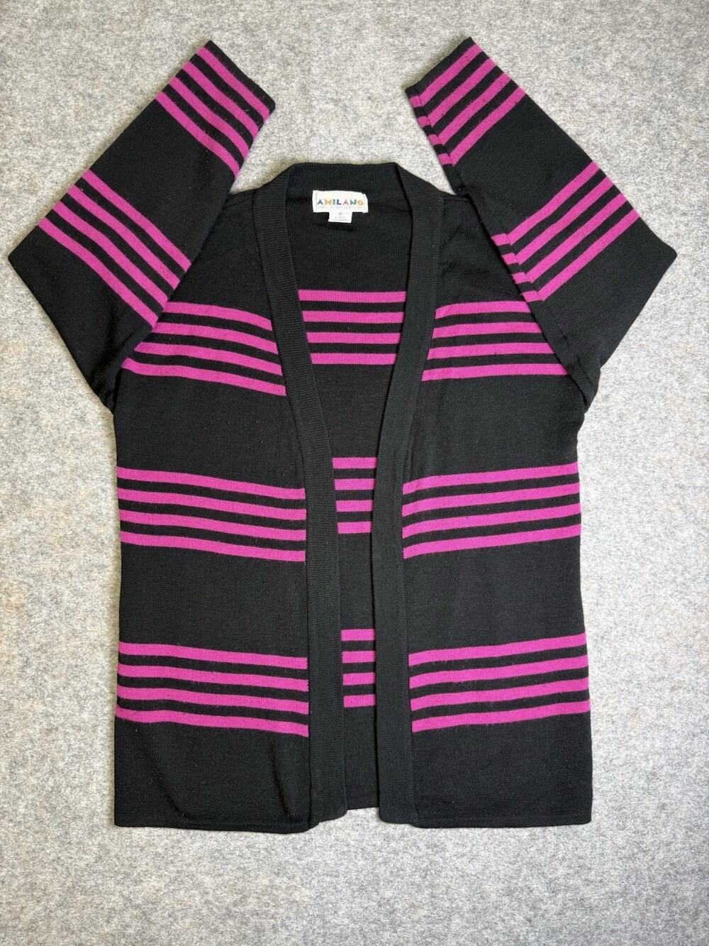 Vintage Amilano black and fuchsia pink striped open front cardigan Women's Sz M